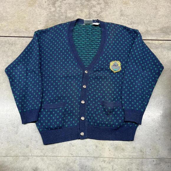 American Vintage Other - vintage navy and green heavyweight knit cardigan sweater size large